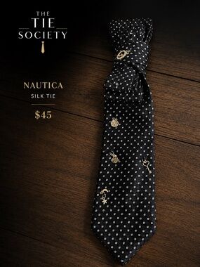 One-of-One Nautica Silk Statement Tie with Gold Charms | Upcycled Designer Tie |